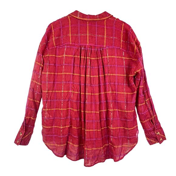 NWT Free People Break My Stride Metallic Button Up Oversized Top Shirt Red Small - Picture 6 of 14
